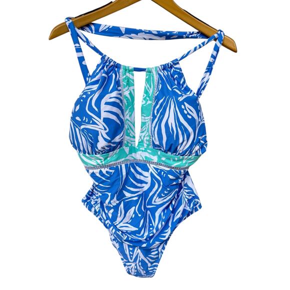 La Blanca Beachside Bay High-Neck Keyhole One Piece Swimsuit 16 Plus NWT - Picture 2 of 8